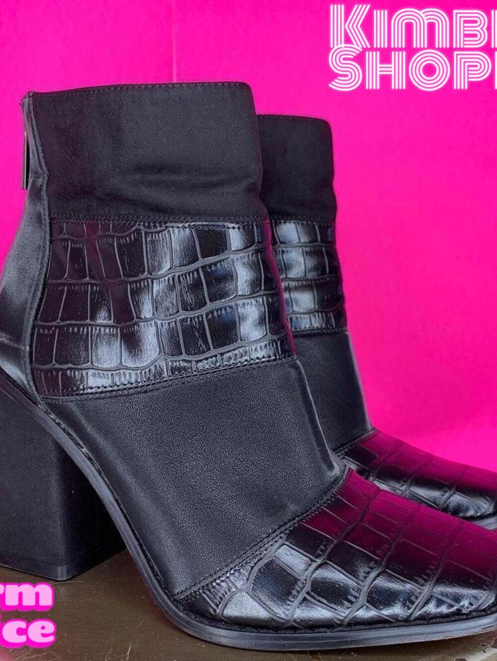 Jessica Simpson Marlea Black Faux Leather Square Toe Boots US 6.5 UK 4 EU 37
